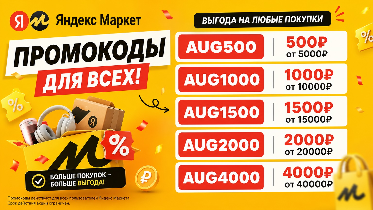 Промокоды для ВСЕХ на Яндекс Маркет. Кстати, теперь они не только по средам, а по…